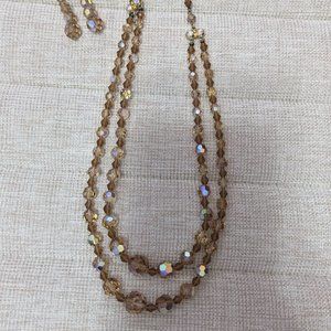 Vintage Brown Crystal Necklace and Earrings Set